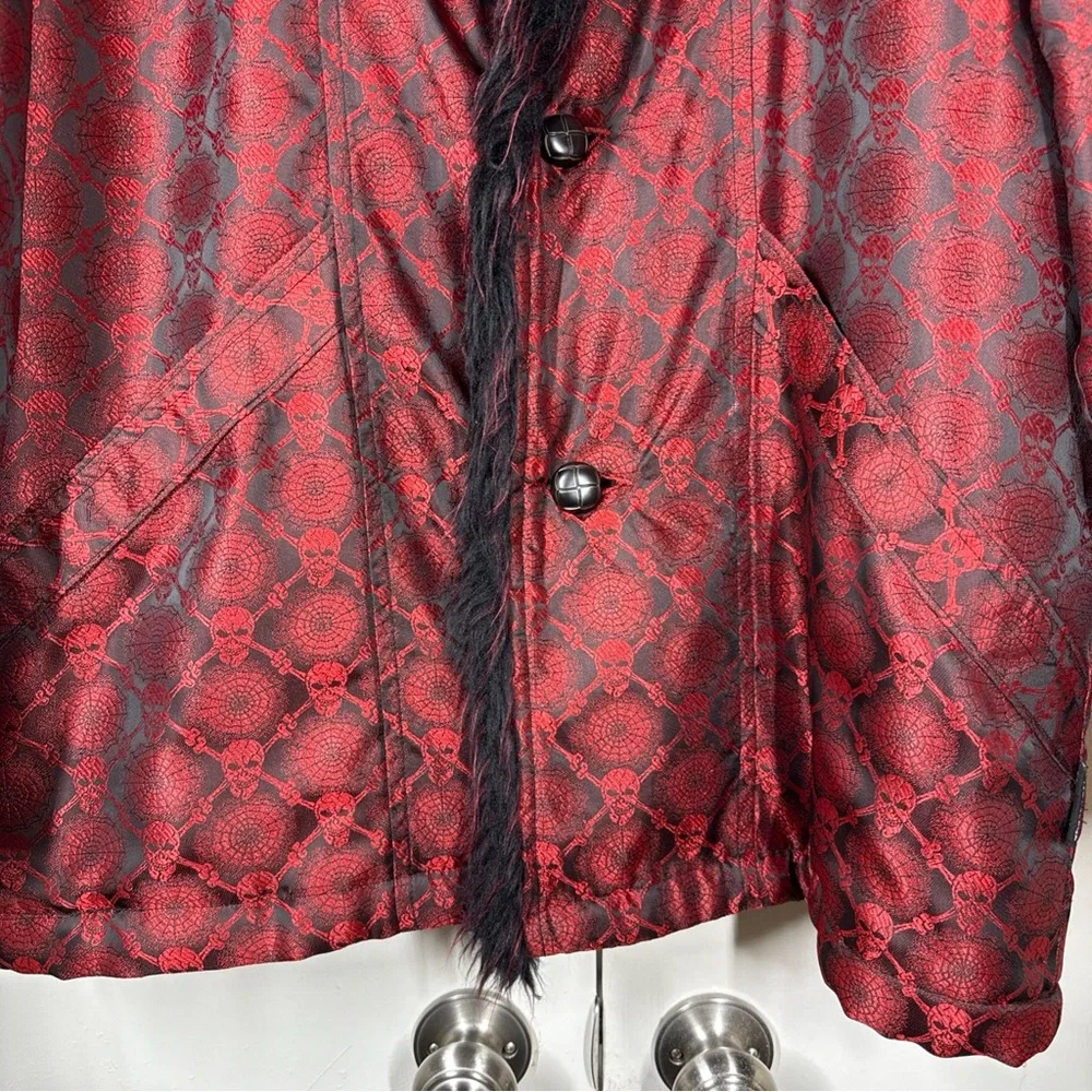 Vtg  Dragonfly Clothing Women’s M Skull Spider Pimp Jacket Fur Satin Gothic - Picture 3 of 13